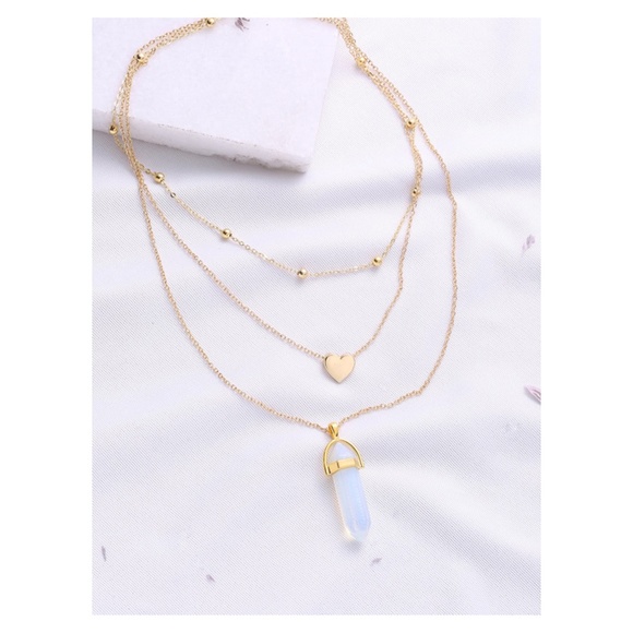 MBM Unlimited Jewelry - Gold Layered Heart Opal Pendant Necklace